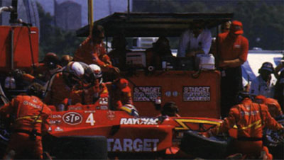 Zanardi was rookie of the year in Indy cars in 1996. Here he pits at Cleveland en route to second place, 1.003 seconds behind winner Gil de Ferran.