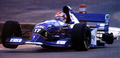 In his Pacific at the Nurburgring. This shot sums up the F1 career of Andrea Montermini: there was just something missing (try his rear left tyre).